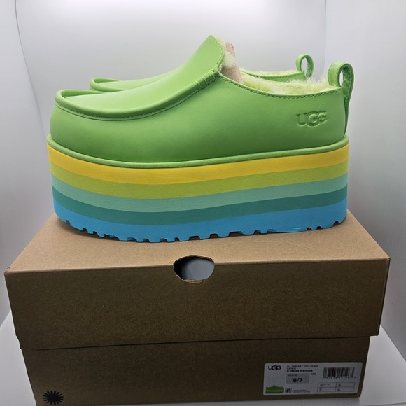 UGG Shoes - UGG URSEEN PLATFORM Green MULTI LEATHER WOOL ALL GENDER M6/W7 Festival Shoes‎